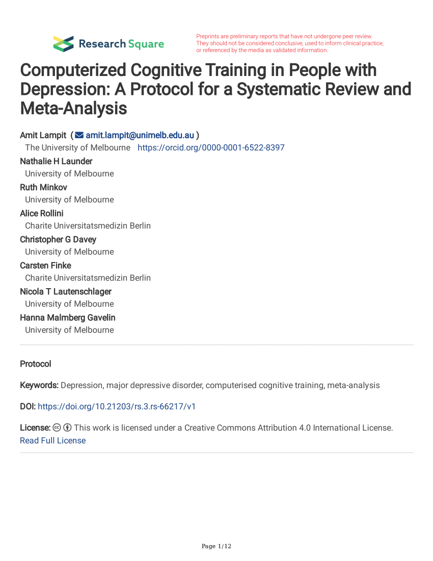 PDF) Computerized Cognitive Training in People with Depression: A ...
