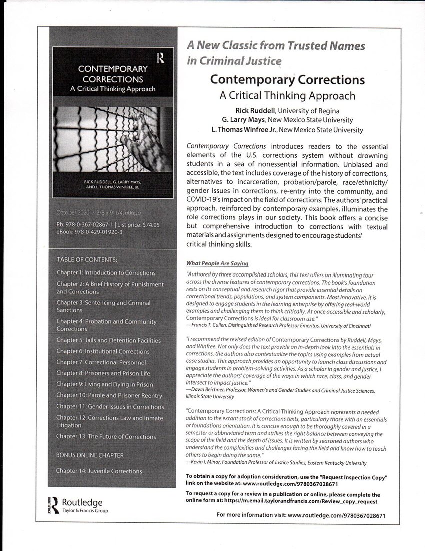 contemporary corrections a critical thinking approach