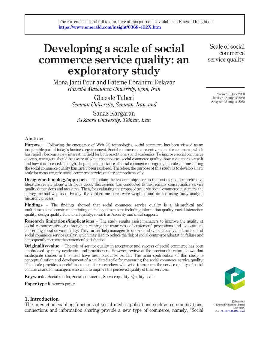Electronic service quality of Facebook social commerce and