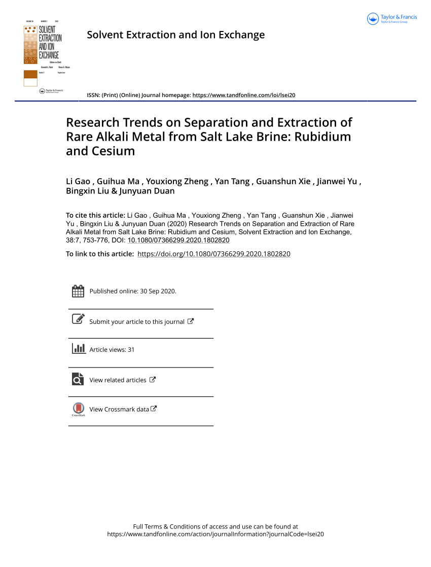 PDF) Research Trends on Separation and Extraction of Rare Alkali 