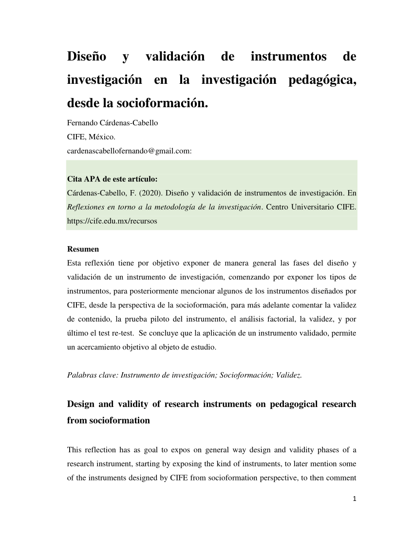 Pdf Diseño Y Validación De Instrumentos De Investigación En La Investigación Pedagógica Desde 1357