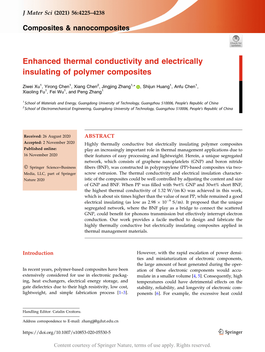 Enhanced Thermal Conductivity And Electrically Insulating Of Polymer Composites 