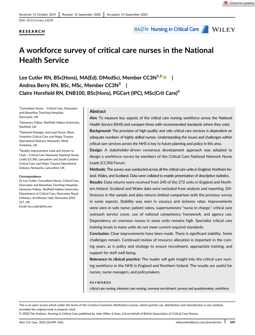 (PDF) A workforce survey of critical care nurses in the National Health