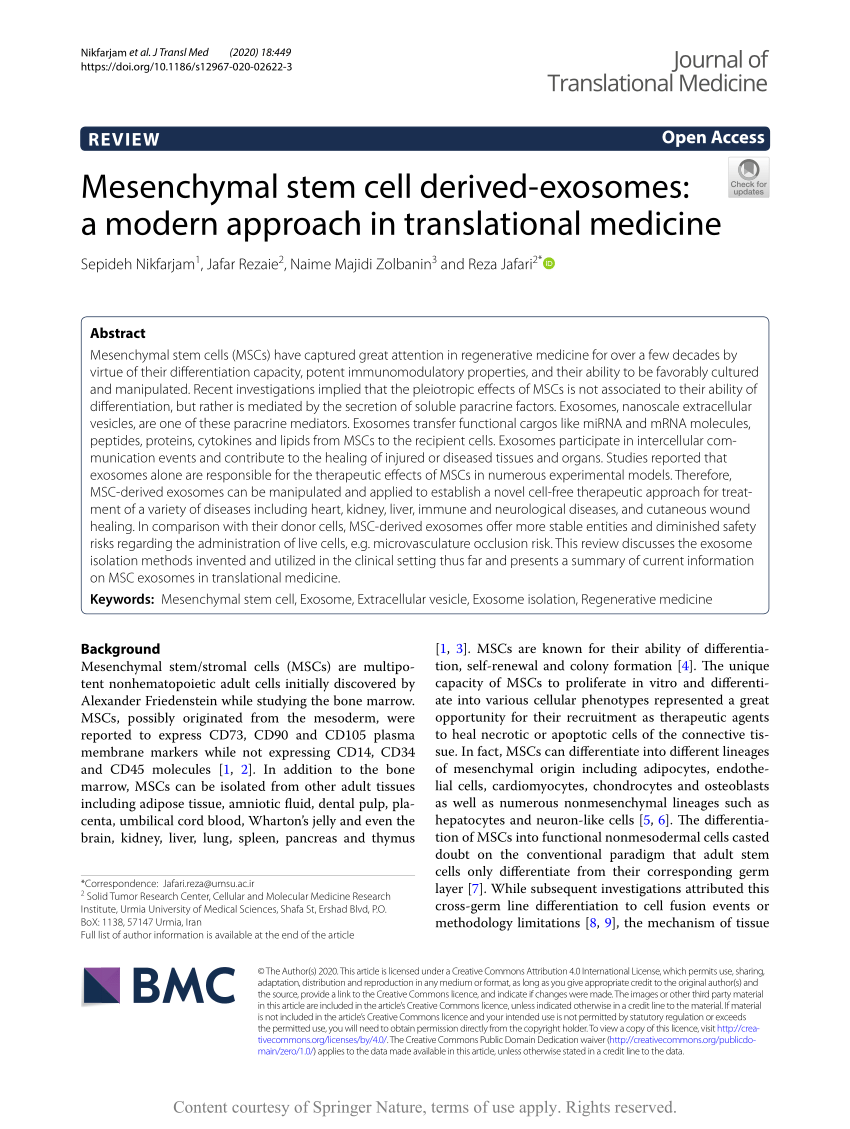 PDF) Mesenchymal Stem Cell Derived-Exosomes: Modern Approach in Medicine