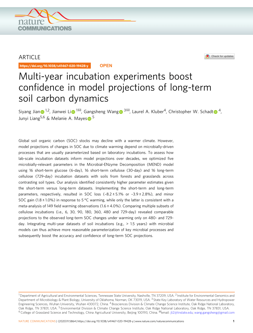 Pdf Multi Year Incubation Experiments Boost Confidence In Model Projections Of Long Term Soil Carbon Dynamics