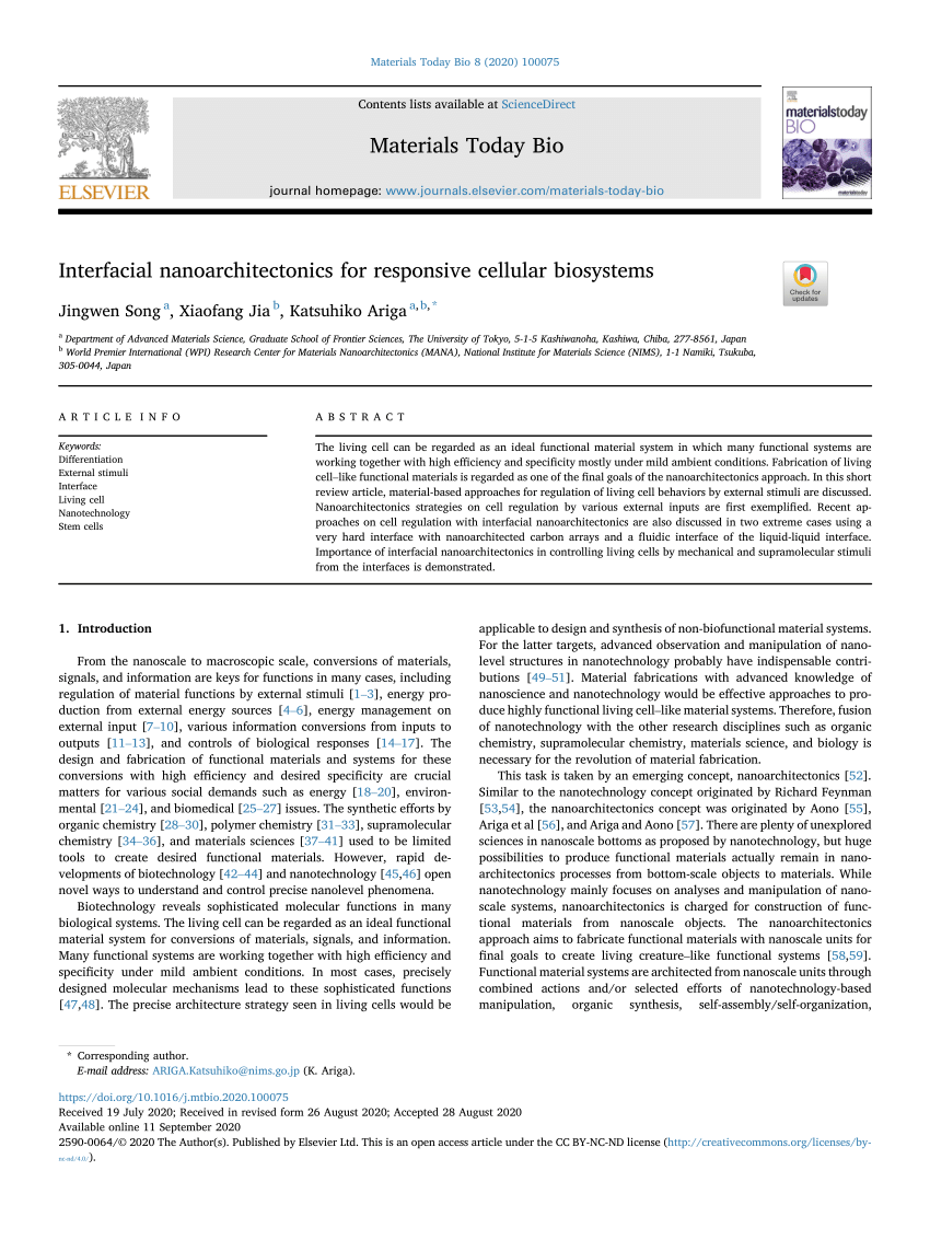 Pdf Interfacial Nanoarchitectonics For Responsive Cellular Biosystems