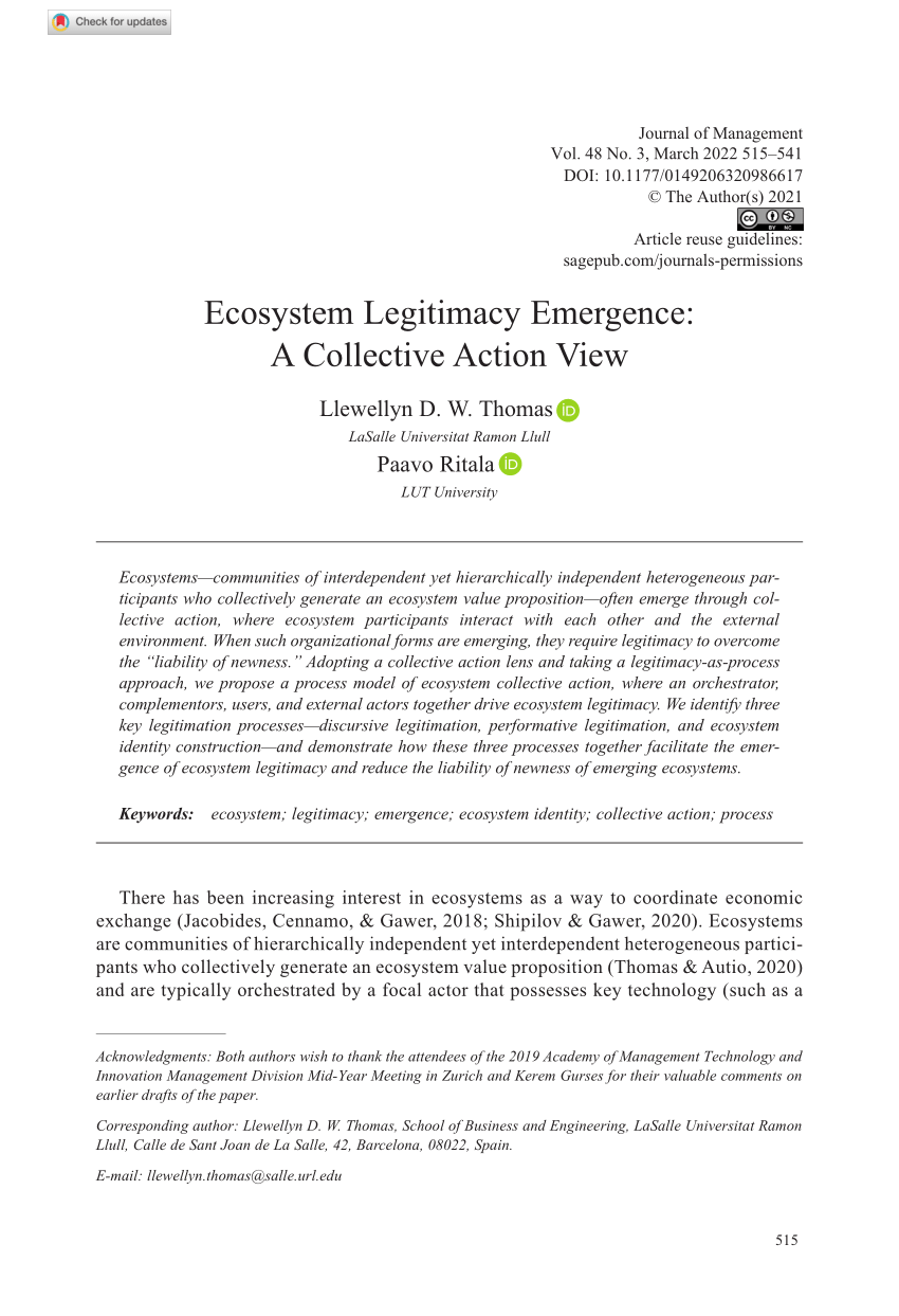 PDF) Ecosystem Legitimacy Emergence: A Collective Action View