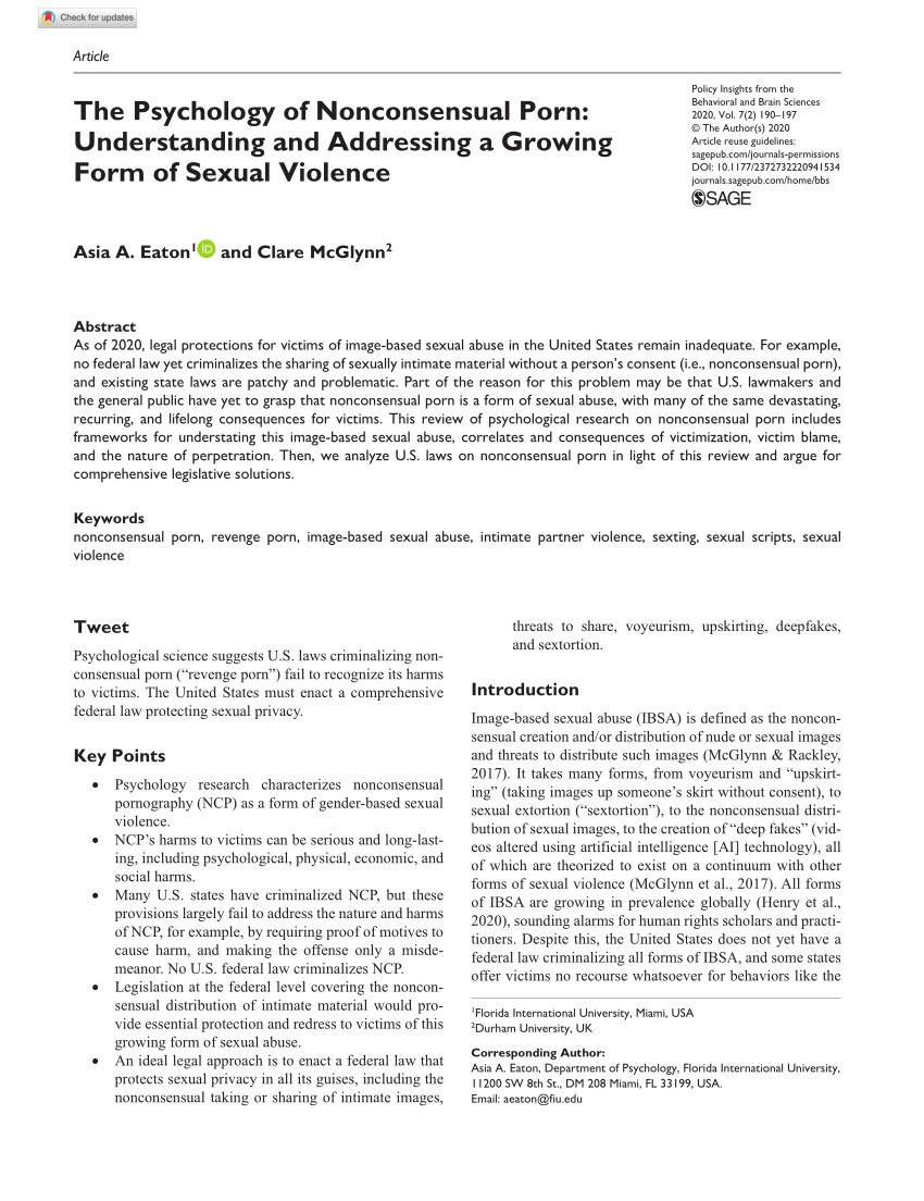 PDF) The Psychology of Nonconsensual Porn Understanding and Addressing a Growing Form of Sexual Violence