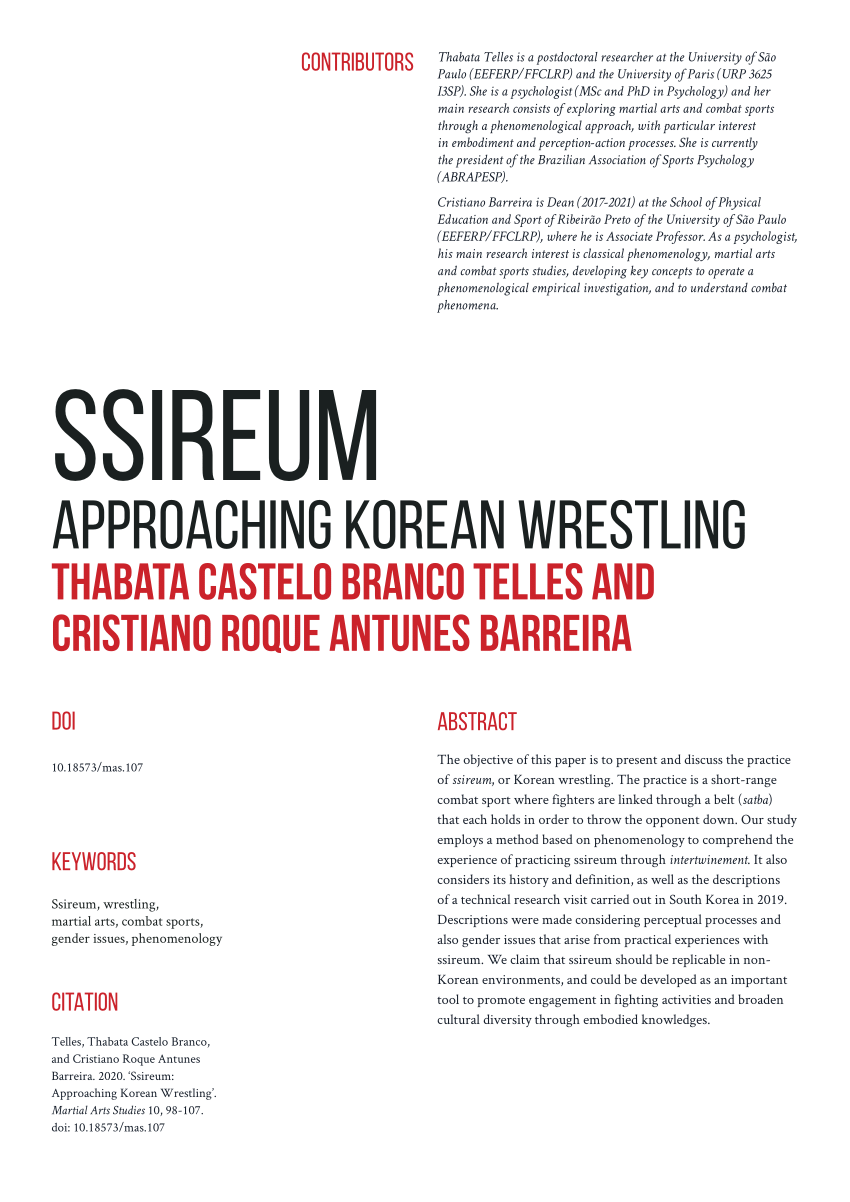 Pdf Ssireum Approaching The Korean Wrestling