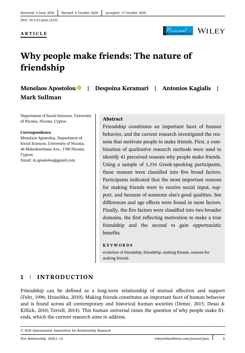 research paper about friendship