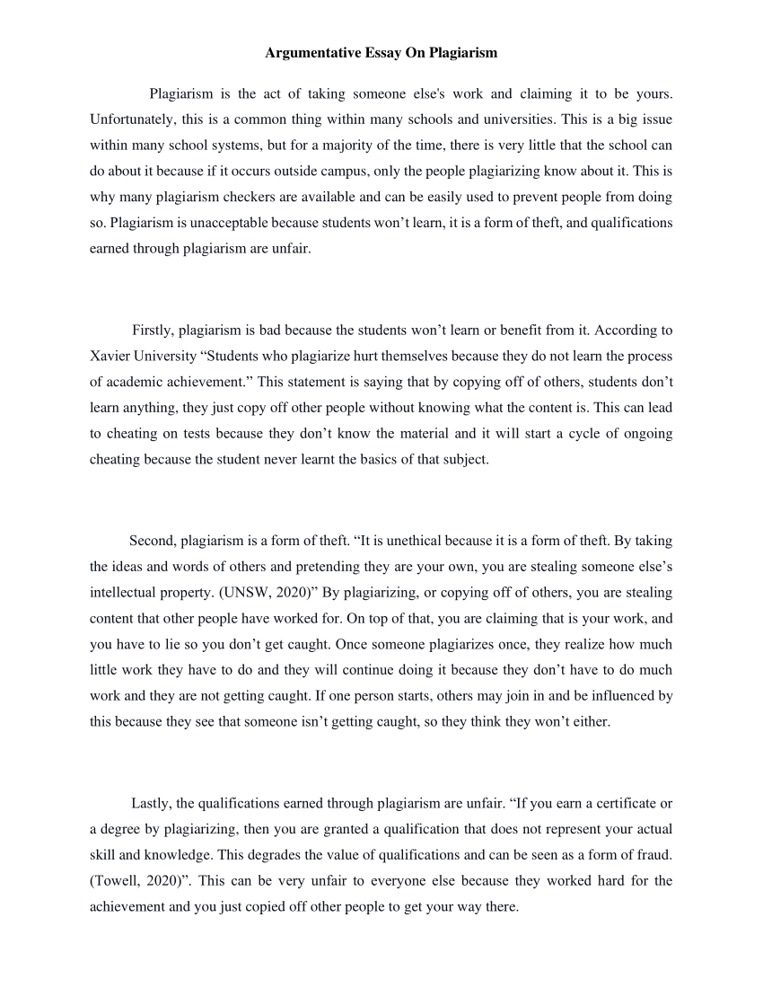 plagiarism in university essay