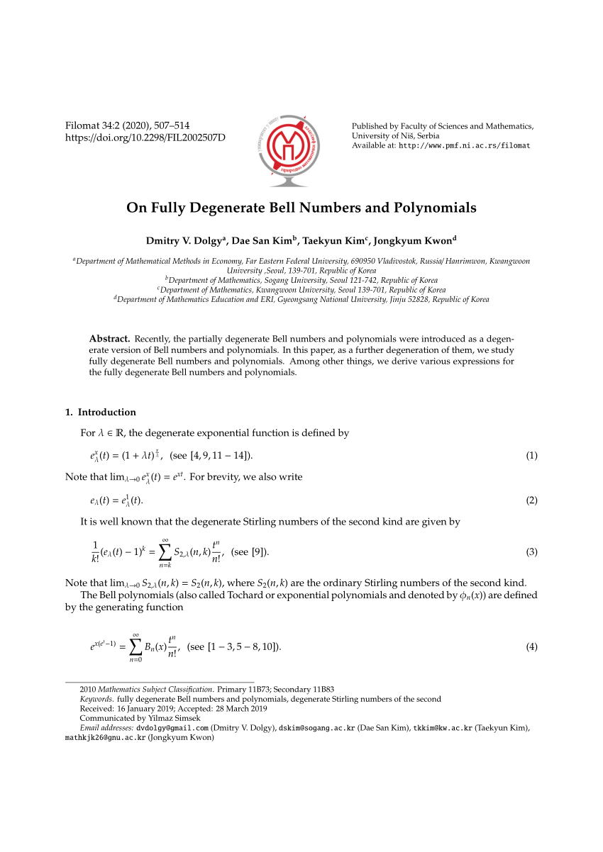 Pdf On Fully Degenerate Bell Numbers And Polynomials