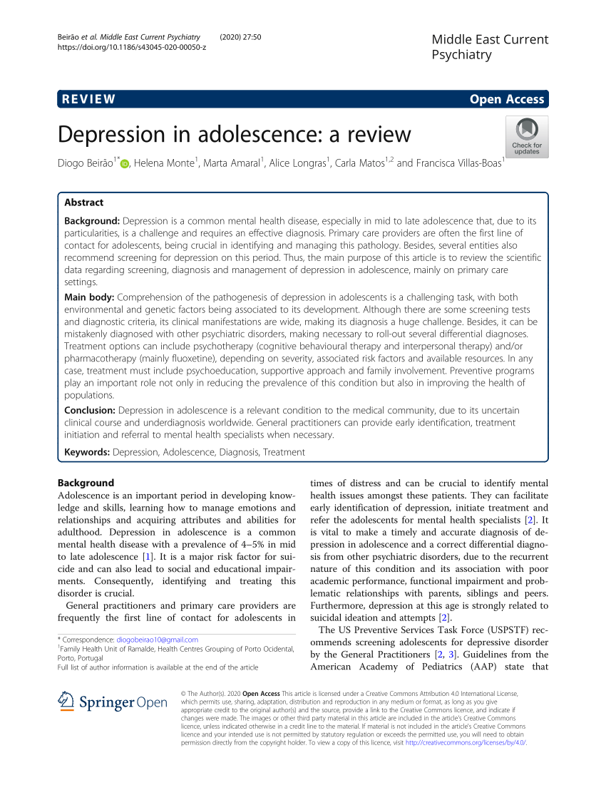 paper on depression in adolescence