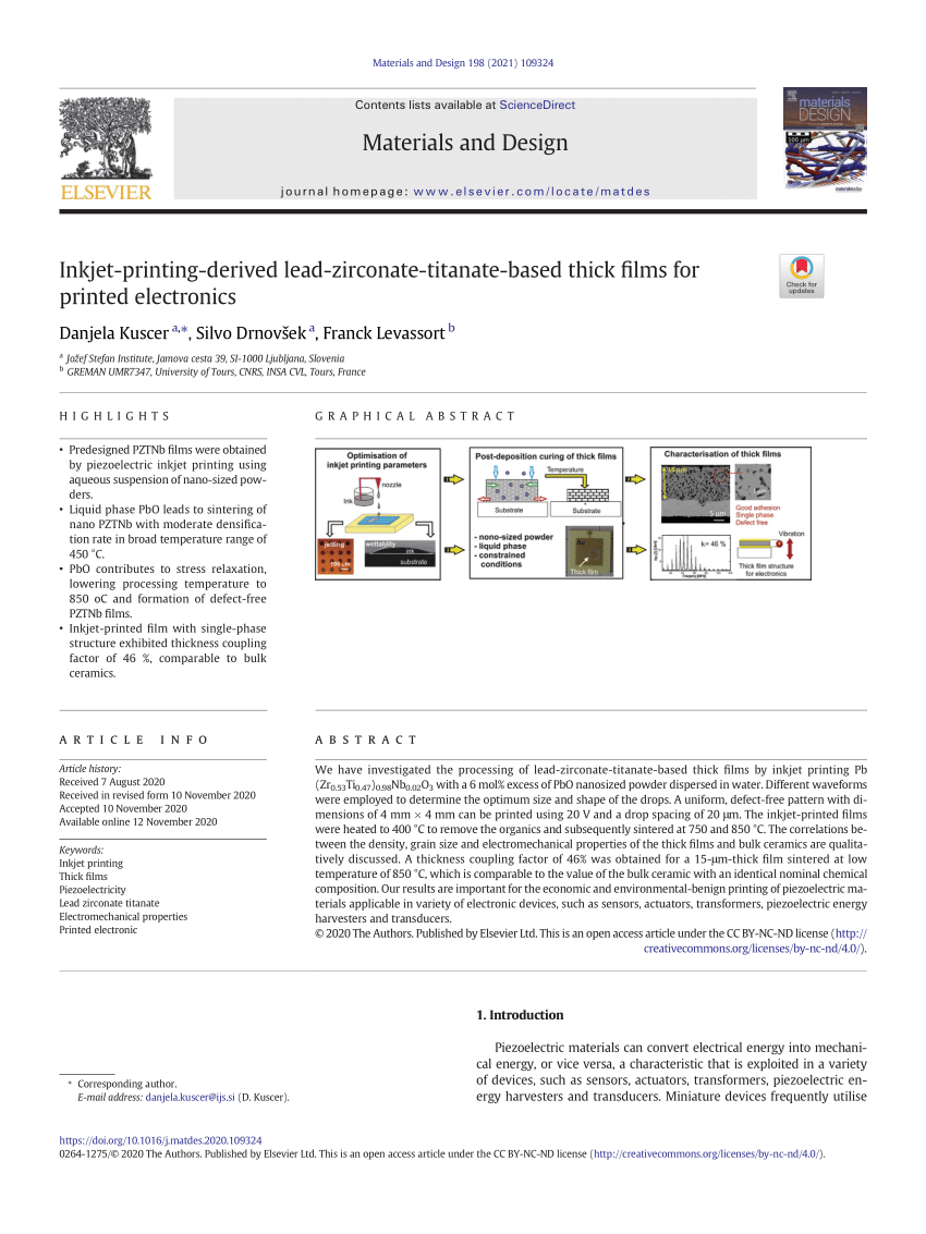 Inkjet-printing-derived lead-zirconate-titanate-based thick films for  printed electronics - ScienceDirect