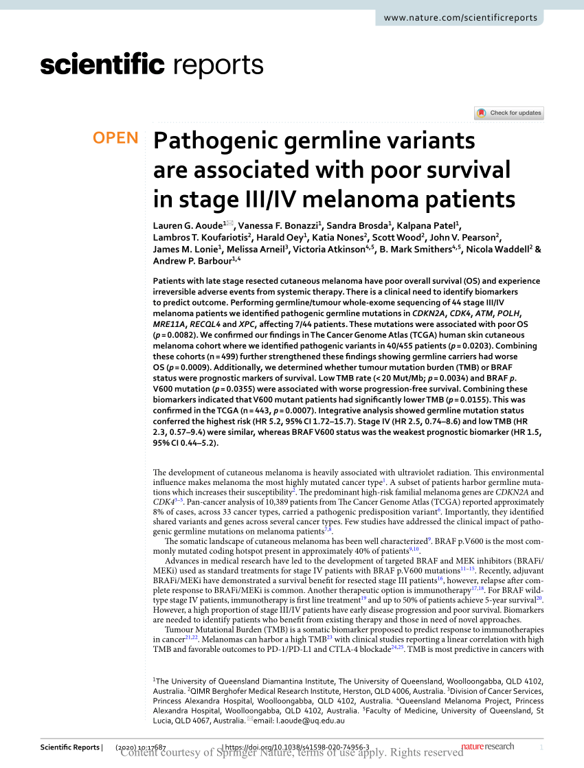 PDF) Pathogenic germline variants are associated with poor 