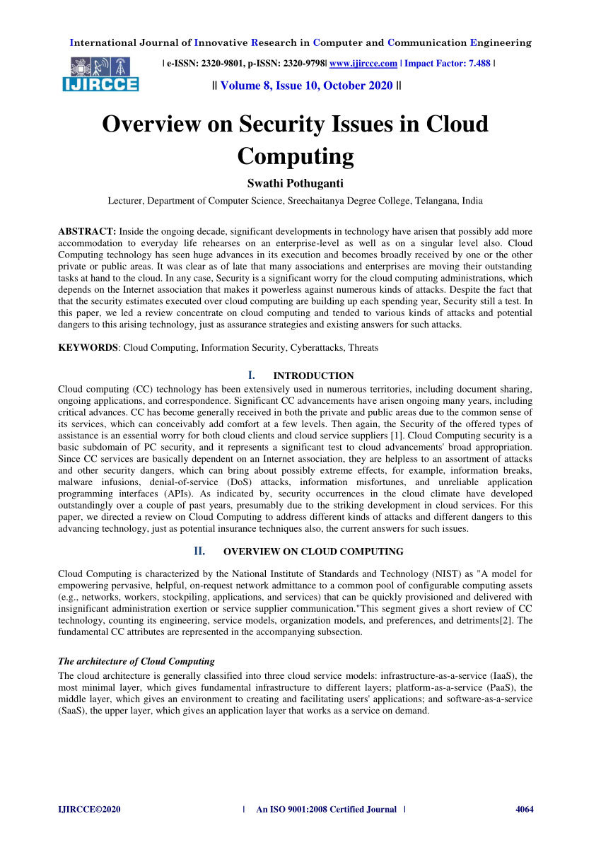 research paper on security issues in cloud computing