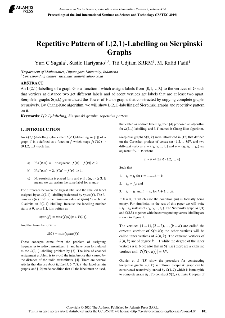 Pdf Repetitive Pattern Of L 2 1 Labelling On Sierpinski Graphs