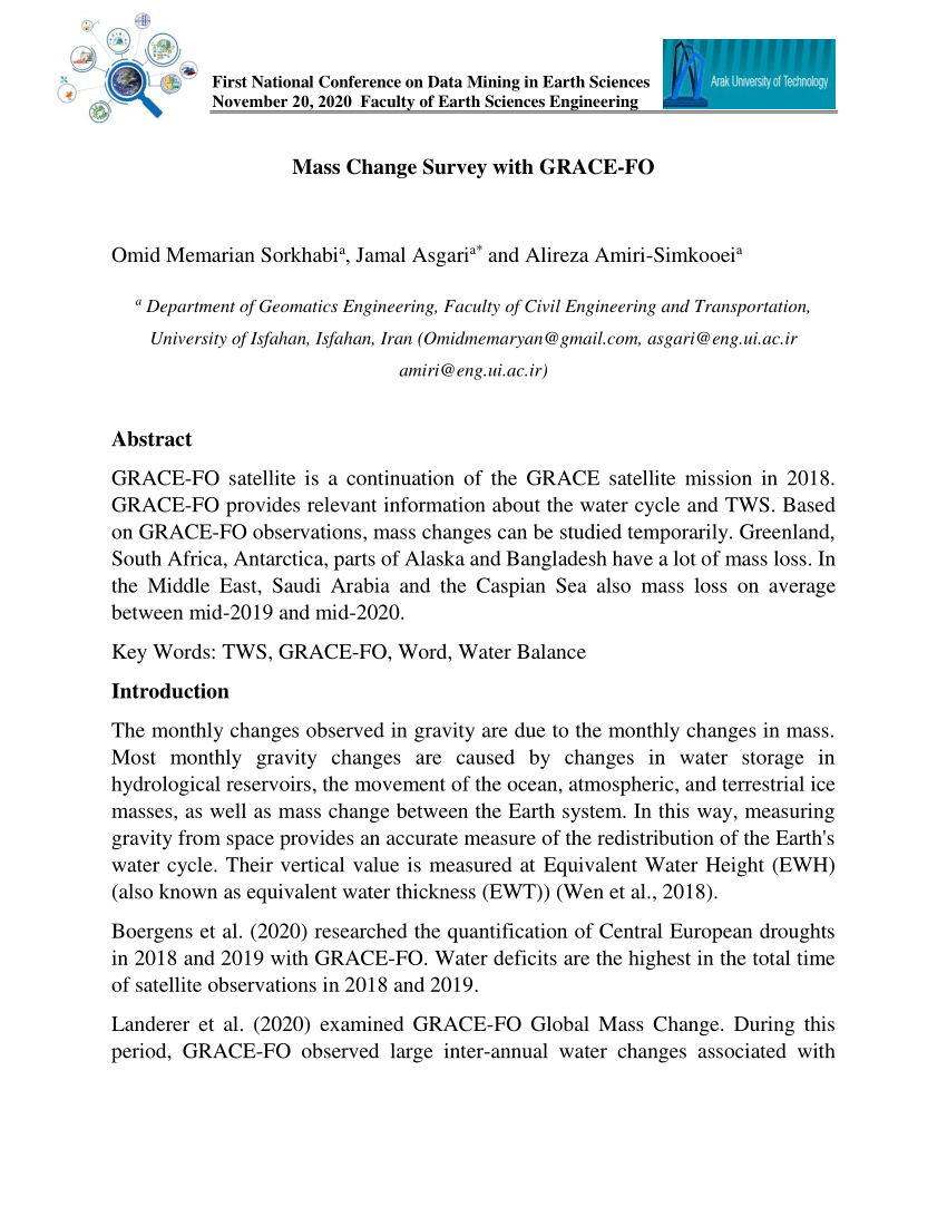 Pdf Mass Change Survey With Grace Fo