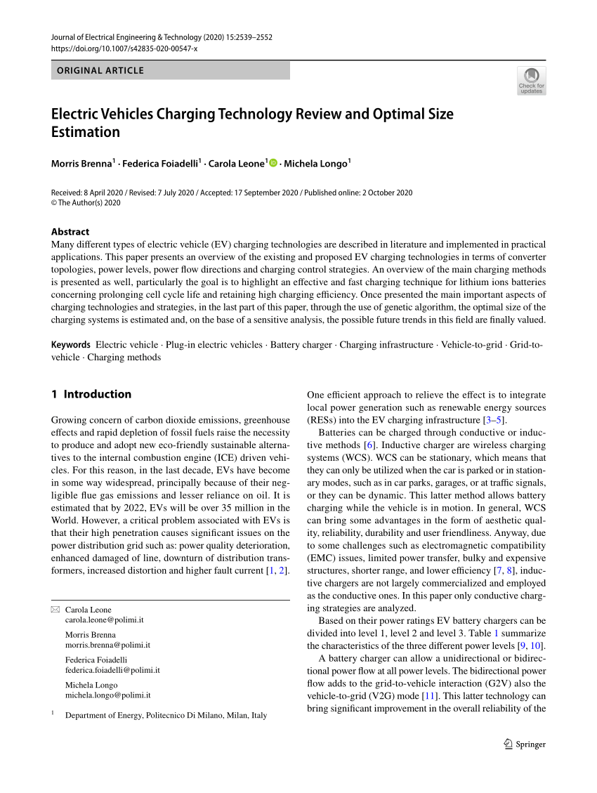 (PDF) Electric Vehicles Charging Technology Review and Optimal Size