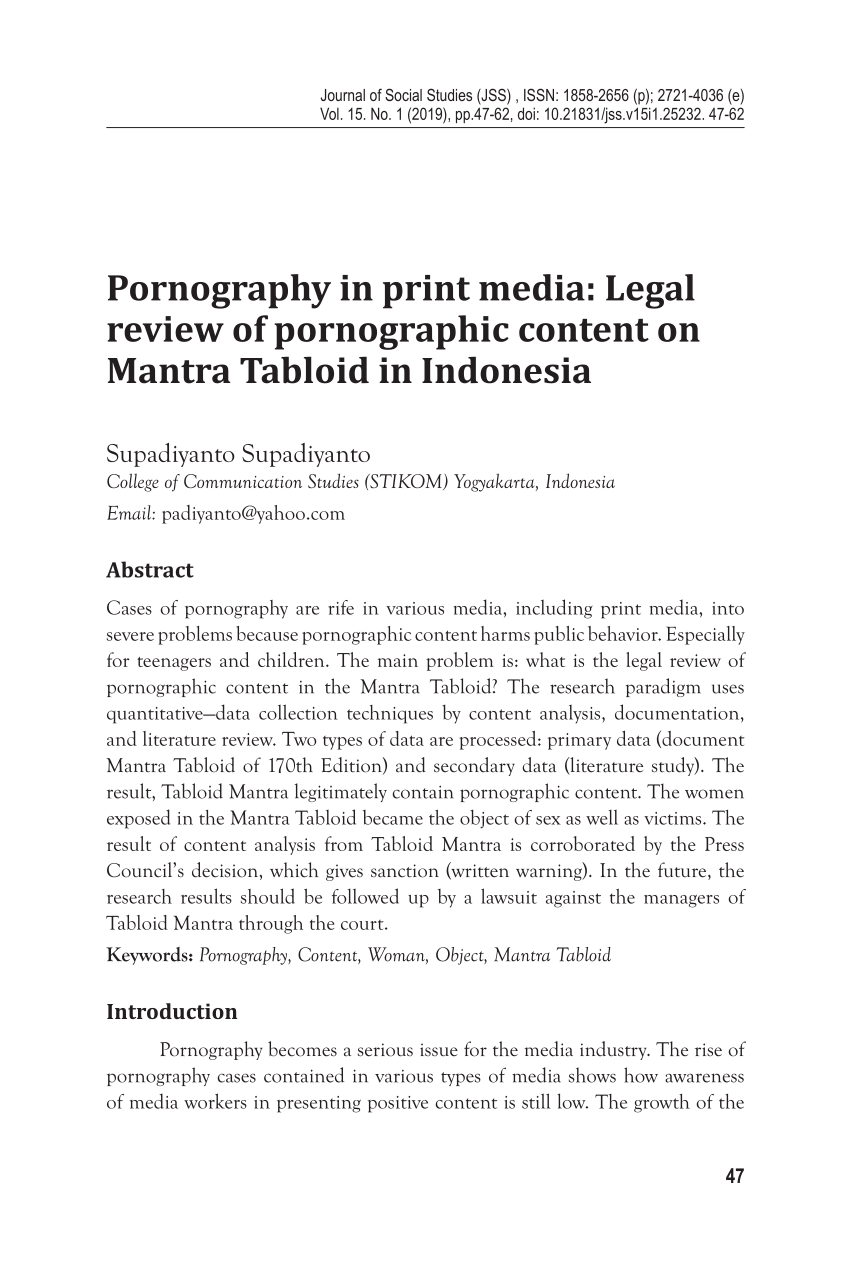 PDF) Pornography in print media Legal review of pornographic content on Mantra Tabloid in Indonesia image picture