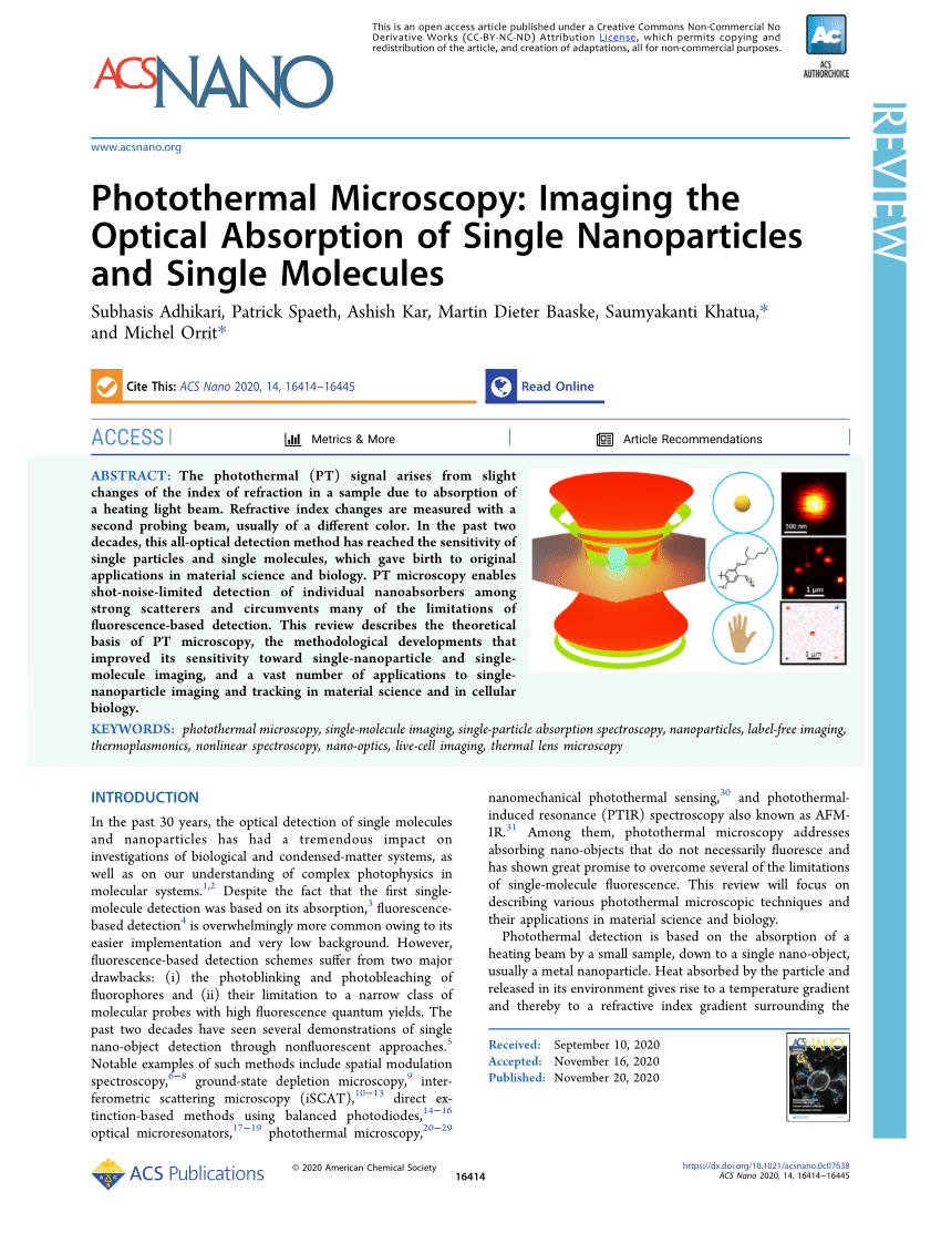 Pdf Photothermal Microscopy Imaging The Optical Absorption Of Single Nanoparticles And Single Molecules