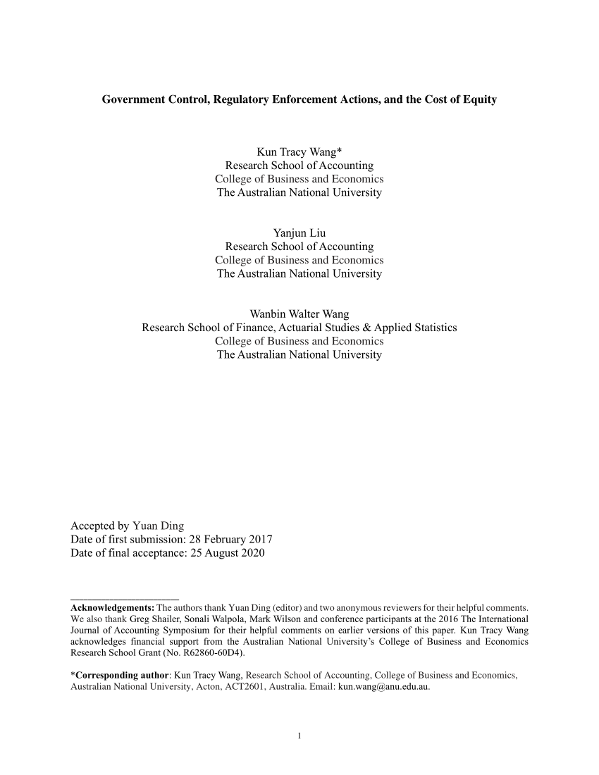 (PDF) Government Control, Regulatory Enforcement Actions, and the Cost