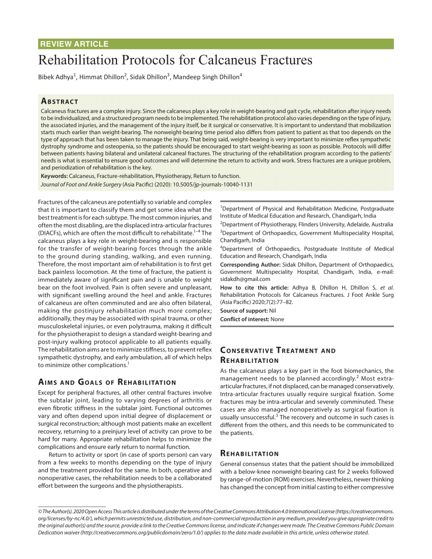 PDF) Rehabilitation Protocols for Calcaneus Fractures