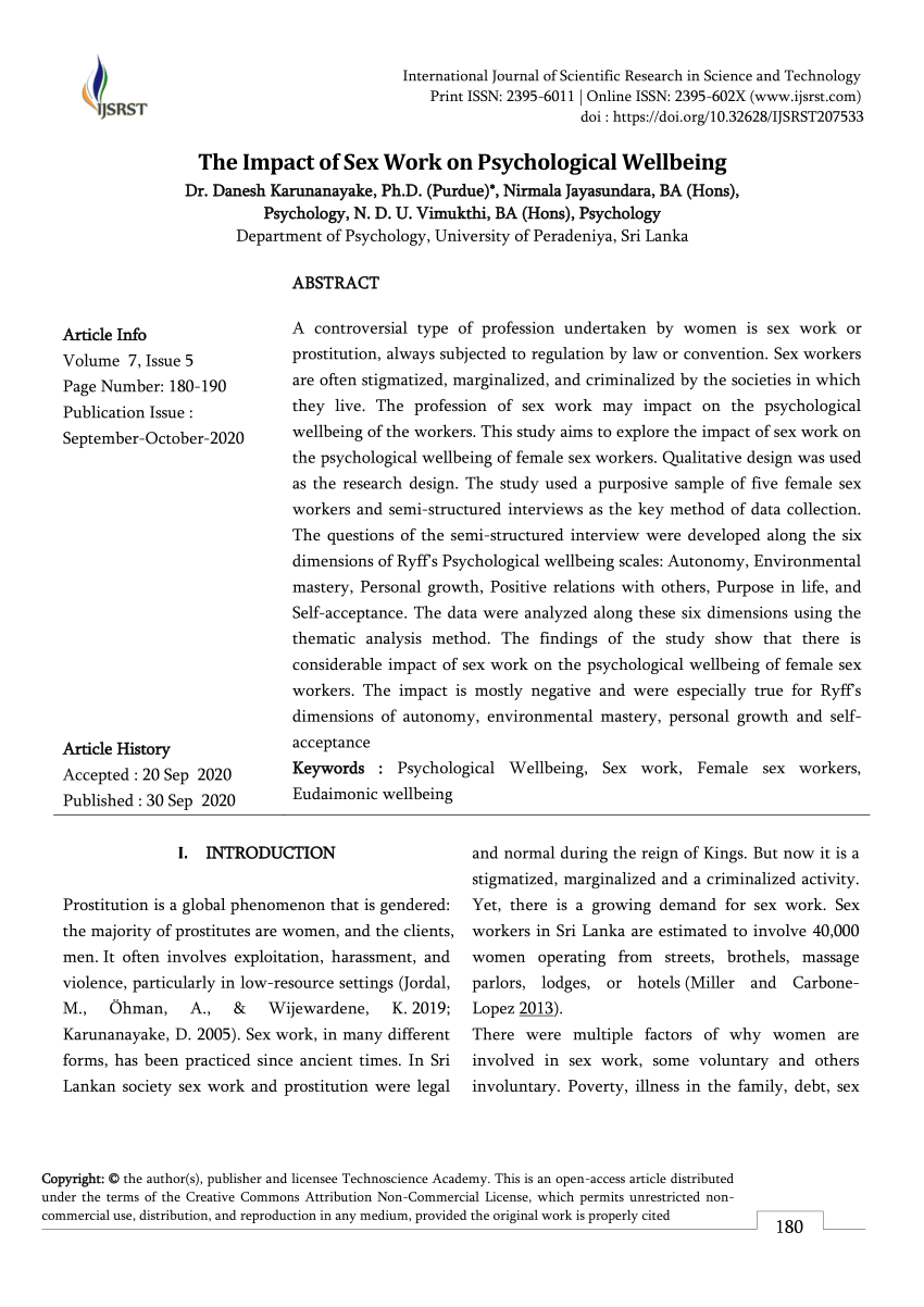 PDF) The Impact of Sex Work on Psychological Wellbeing