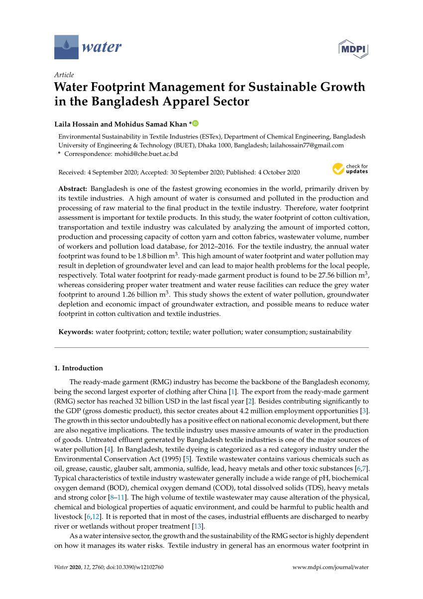Pdf Water Footprint Management For Sustainable Growth In The Bangladesh Apparel Sector