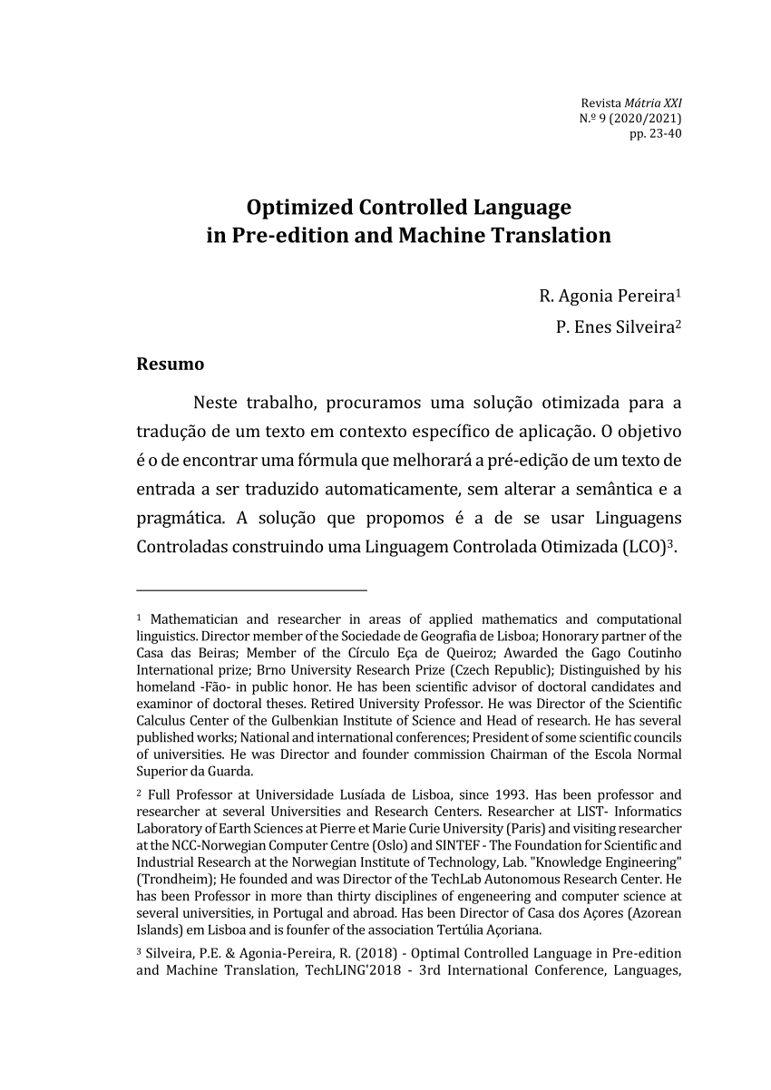 Pdf Optimized Controlled Language In Pre Edition And Machine Translation