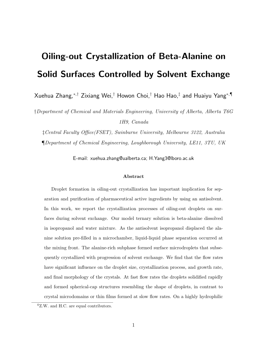 Pdf Oiling Out Crystallization Of Beta Alanine On Solid Surfaces Controlled By Solvent Exchange