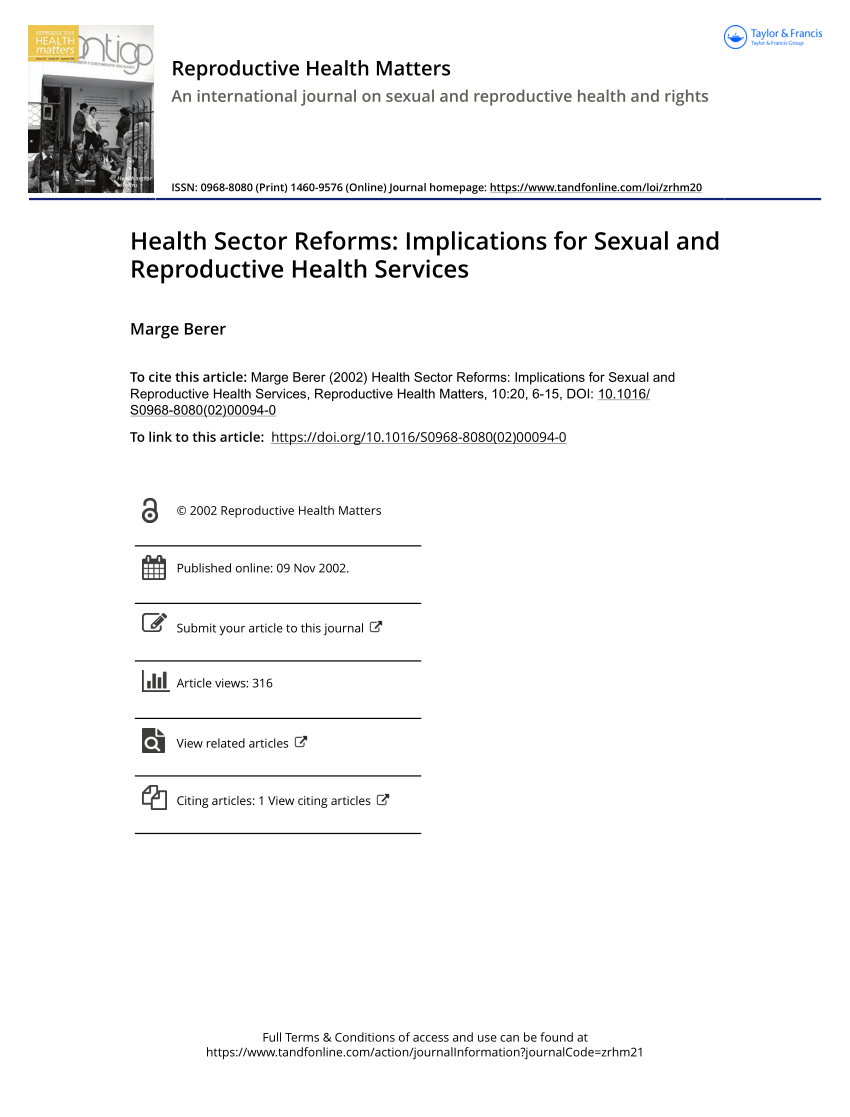 PDF Health Sector Reforms Implications for Sexual and