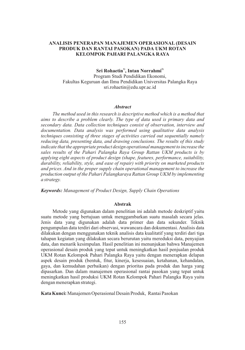 Pdf Analisis Penerapan Manajemen Operasional Desain Produk Dan Rantai Pasokan Pada Ukm Rotan 4709