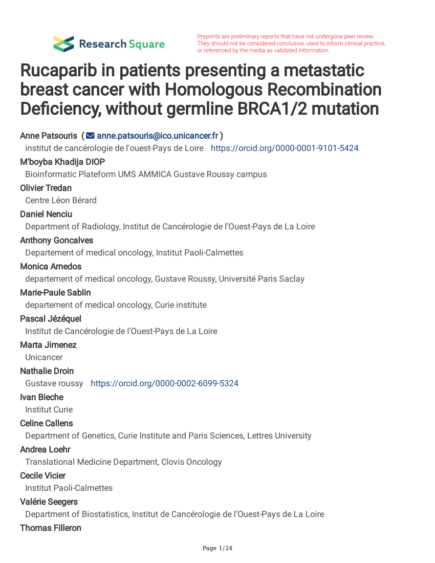 PDF) Rucaparib in patients presenting a metastatic breast cancer ...