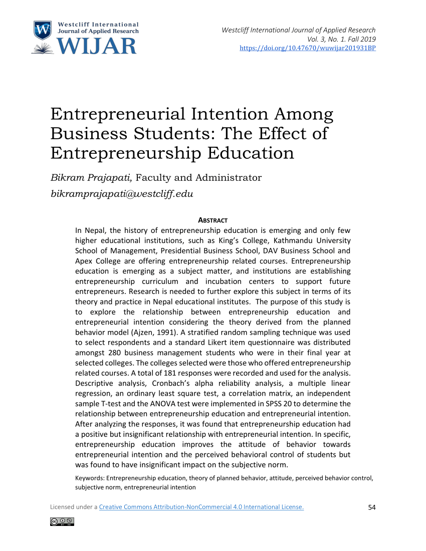 essay on entrepreneurial intention