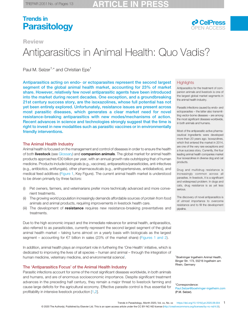 PDF) Antiparasitics in Animal Health: Quo Vadis?