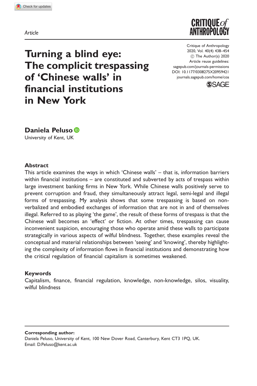 Chinese Wall - An Information Barrier in Investment Banking