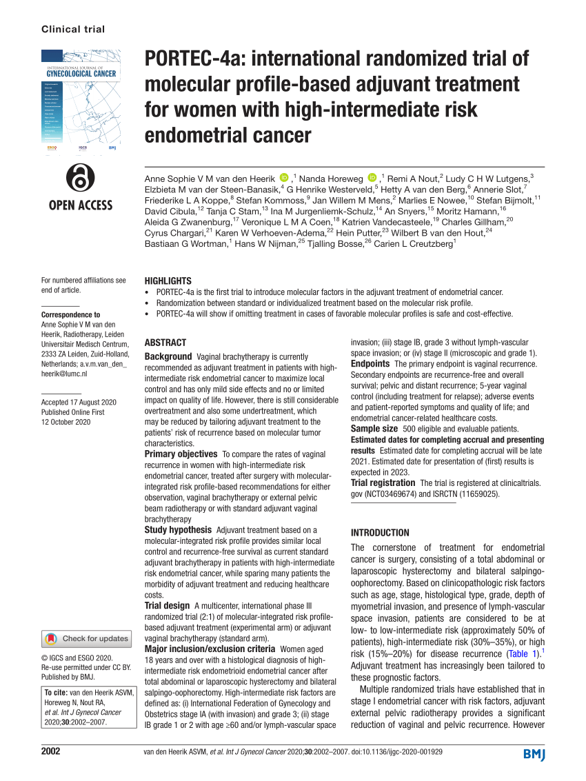 Pdf Portec 4a International Randomized Trial Of Molecular Profile Based Adjuvant Treatment 8166