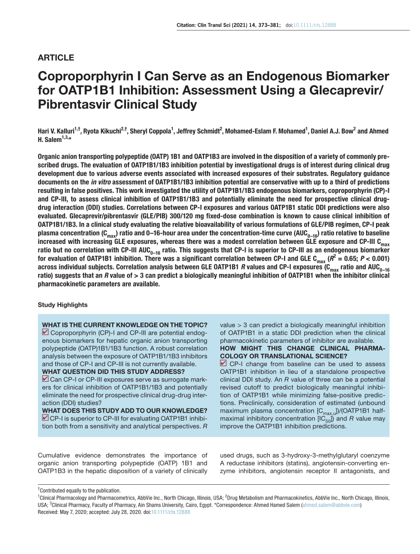 PDF) Coproporphyrin I Can Serve as an Endogenous Biomarker for