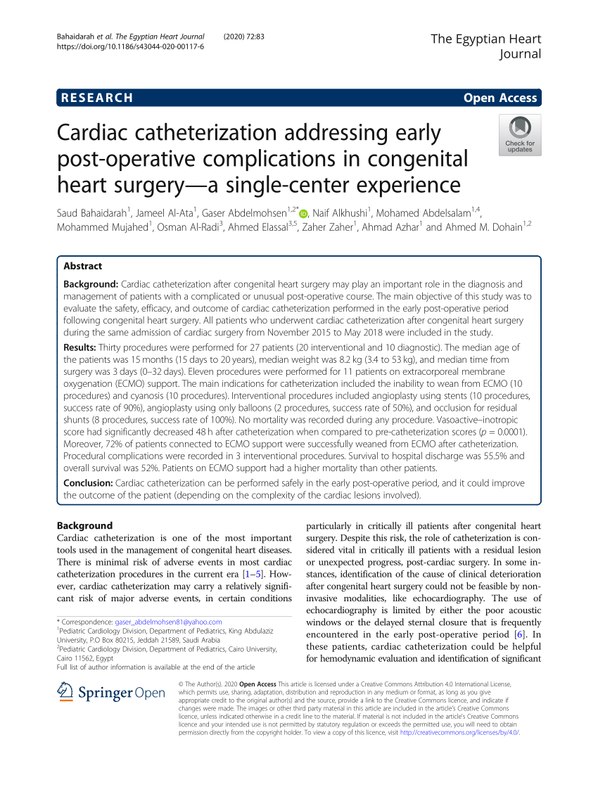 (PDF) Cardiac catheterization addressing early post-operative ...