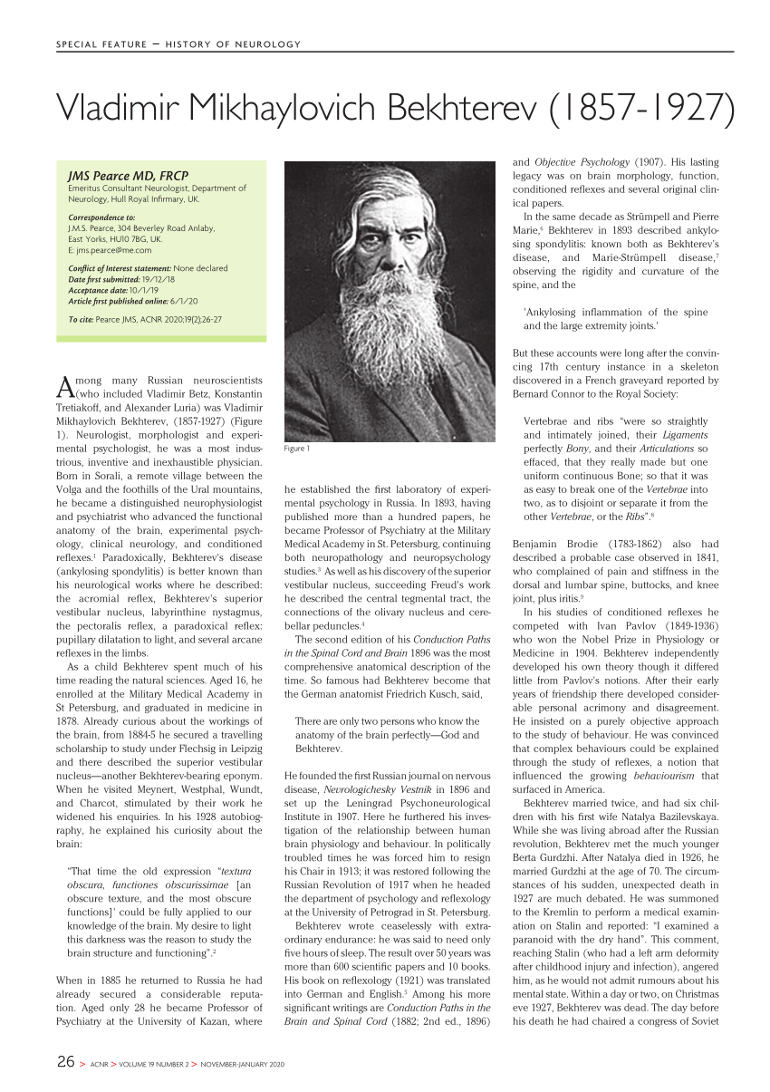 PDF Vladimir Mikhaylovich Bekhterev 1857 1927