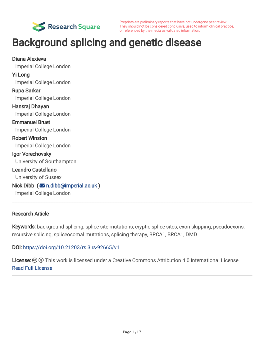 PDF) Background splicing and genetic disease