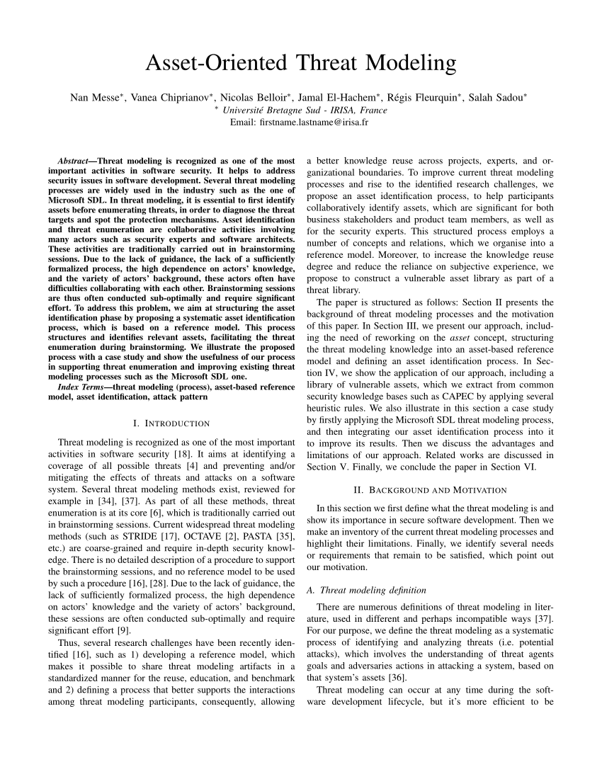 Pdf Asset Oriented Threat Modeling