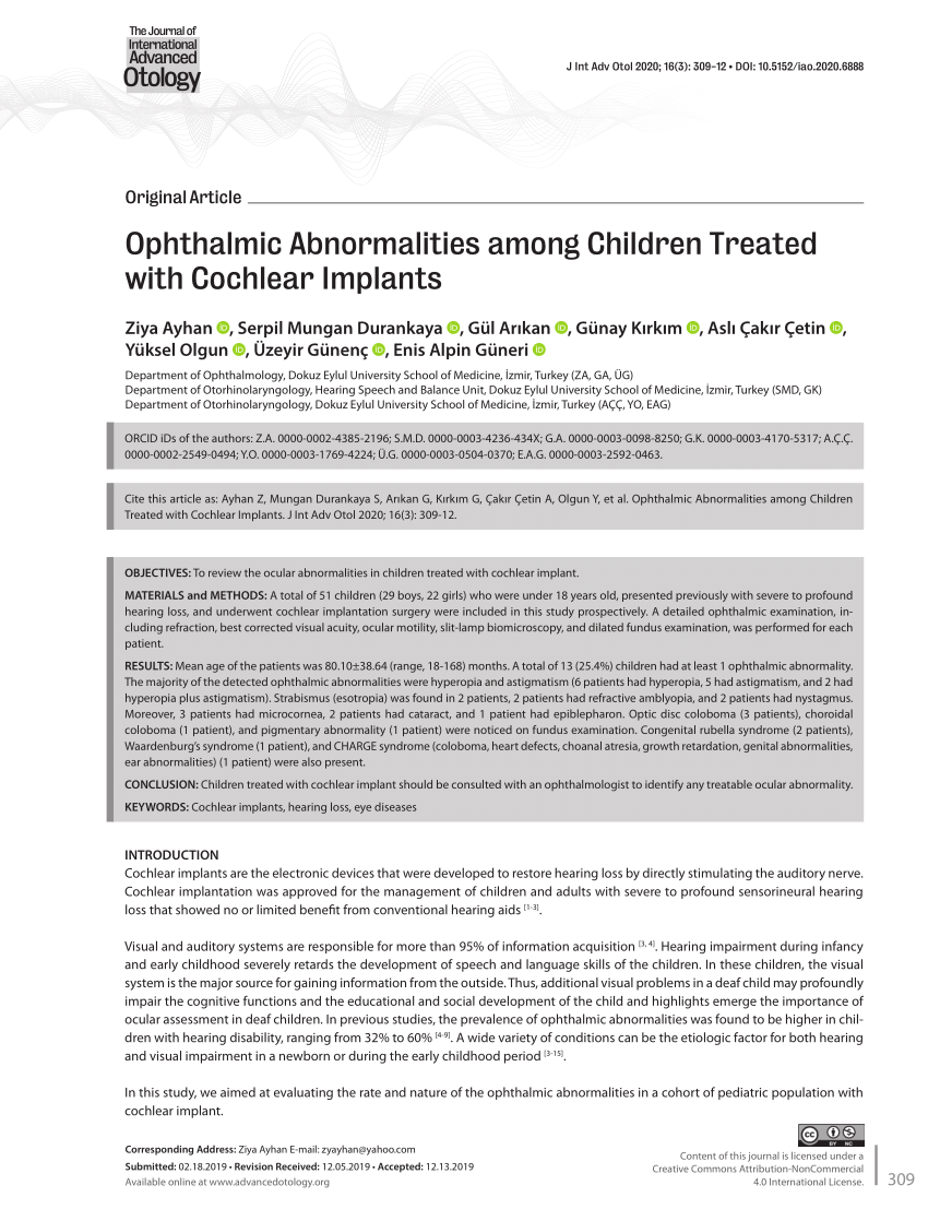 Pdf Ophthalmic Abnormalities Among Children Treated With Cochlear Implants