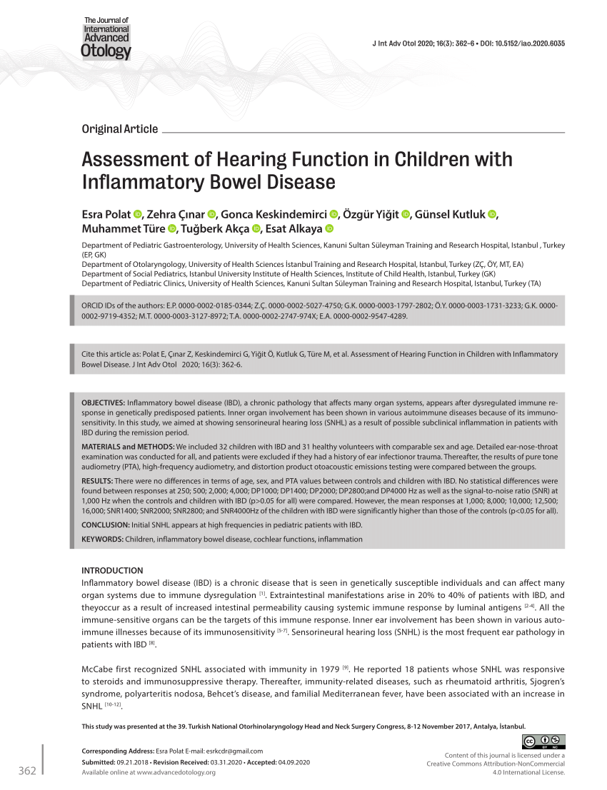 Pdf Assessment Of Hearing Function In Children With Inflammatory Bowel Disease