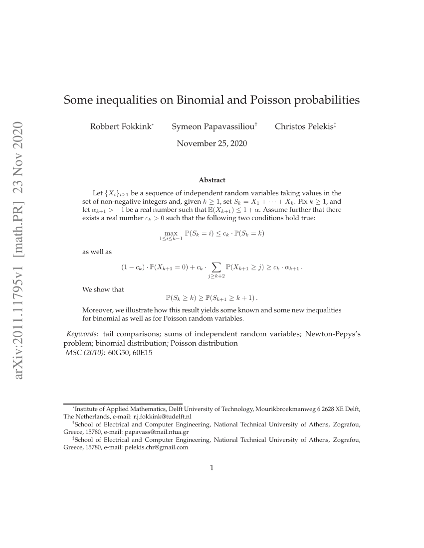 Pdf Some Inequalities On Binomial And Poisson Probabilities