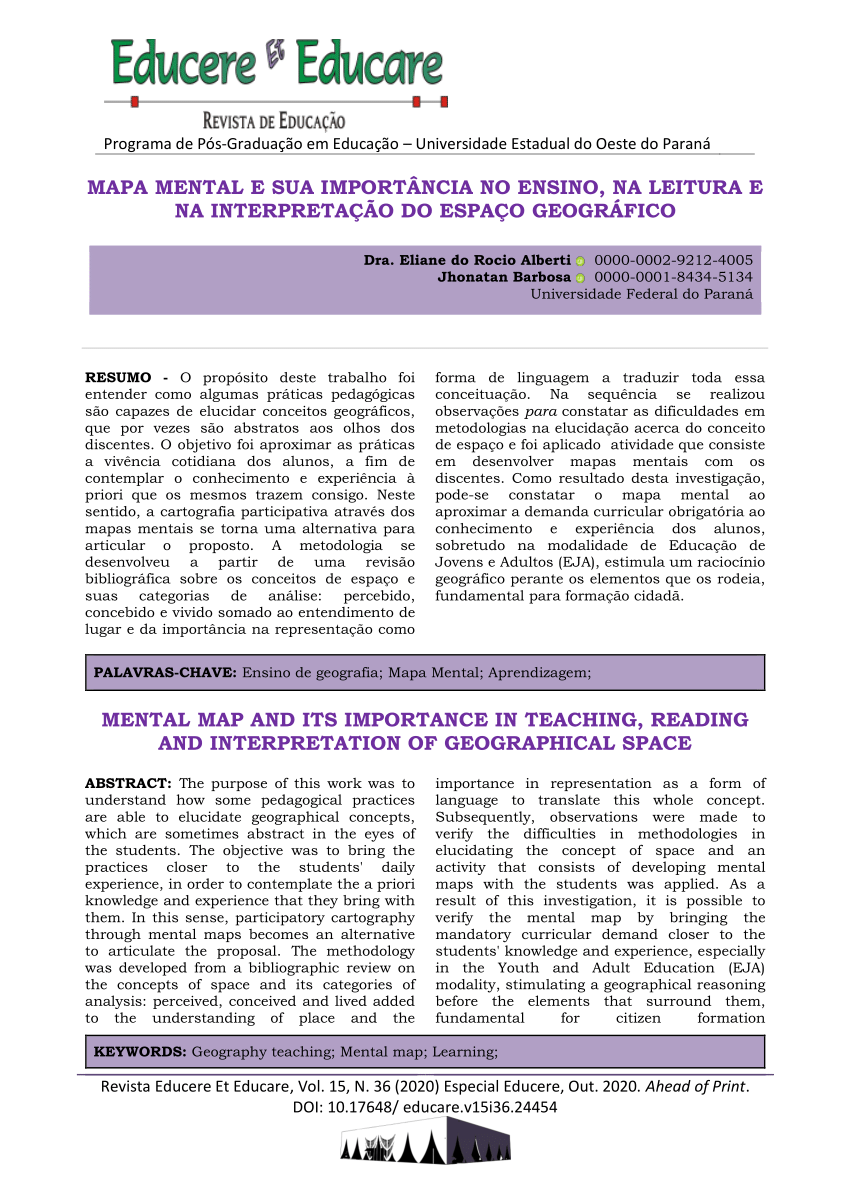 PDF) MAPA MENTAL E SUA IMPORTÂNCIA NO ENSINO, NA LEITURA E NA INTERPRETAÇÃO  DO ESPAÇO GEOGRÁFICO