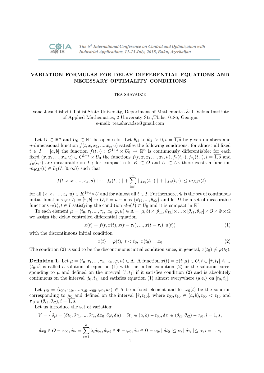 Pdf Variation Formulas For Delay Differential Equations And Necessary Optimality Conditions