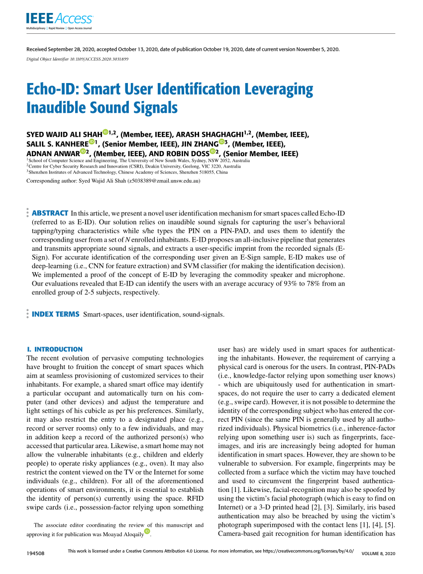 PDF) Echo-ID: Smart User Identification Leveraging Inaudible Sound ...