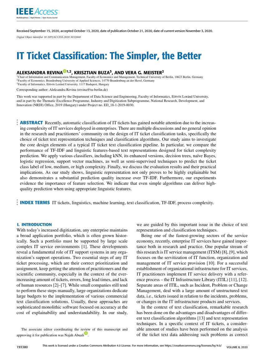 Pdf It Ticket Classification The Simpler The Better